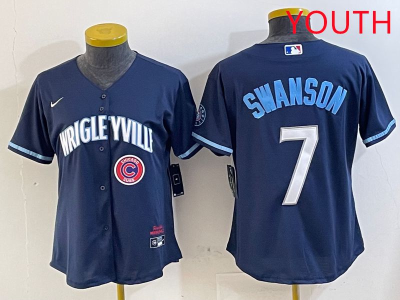 Youth Chicago Cubs #7 Swanson Blue City Edition Game 2025 Nike MLB Jersey style 7